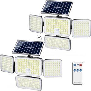 Solar Motion Sensor Lights 304 LED 2500 Lumen 4 Head Waterproof 2 Pack